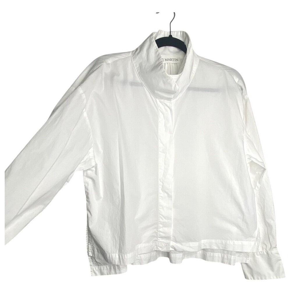 WJ Martin White Cotton Poplin Funnel Neck Blouse Oversized Sz EU38 US6 Italian